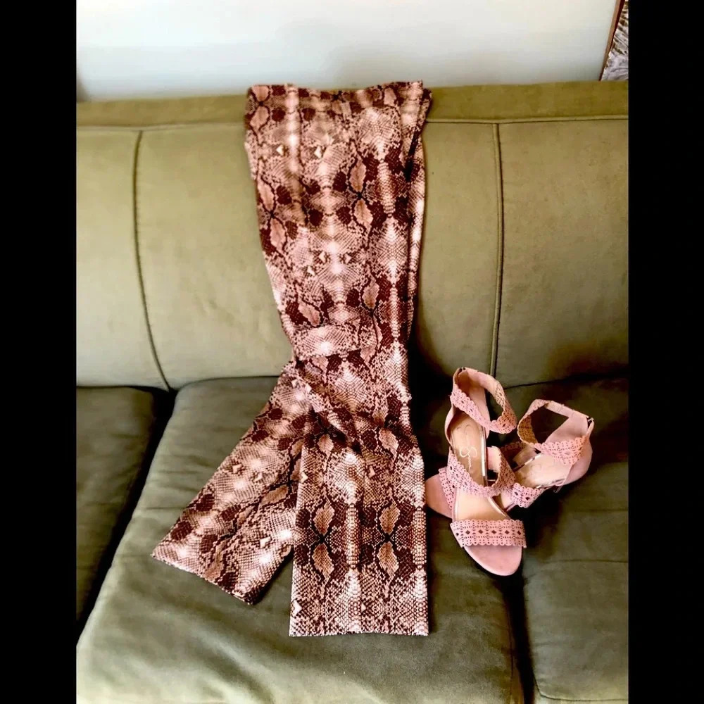 Snake print pants with sash new